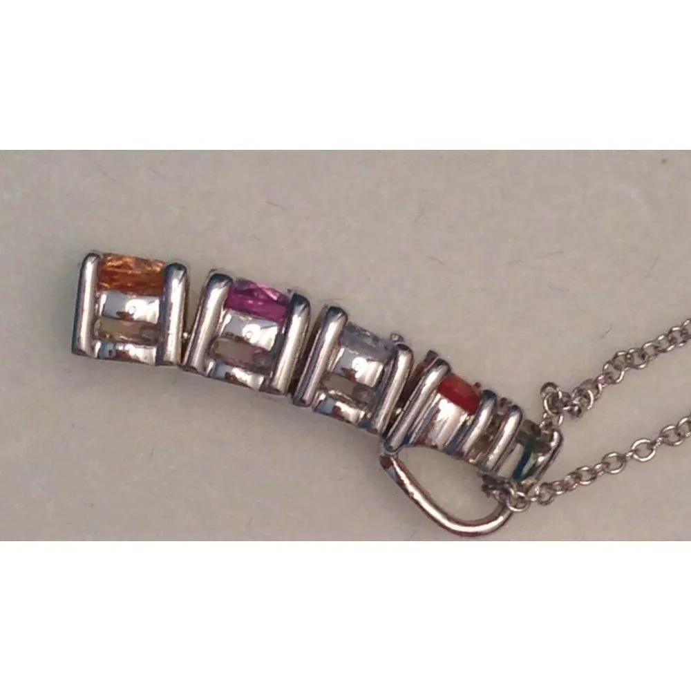 NWT orig $1350 Effy Multicolor Rainbow Sapphire 14KT White Gold Pendant 1.08 TCW